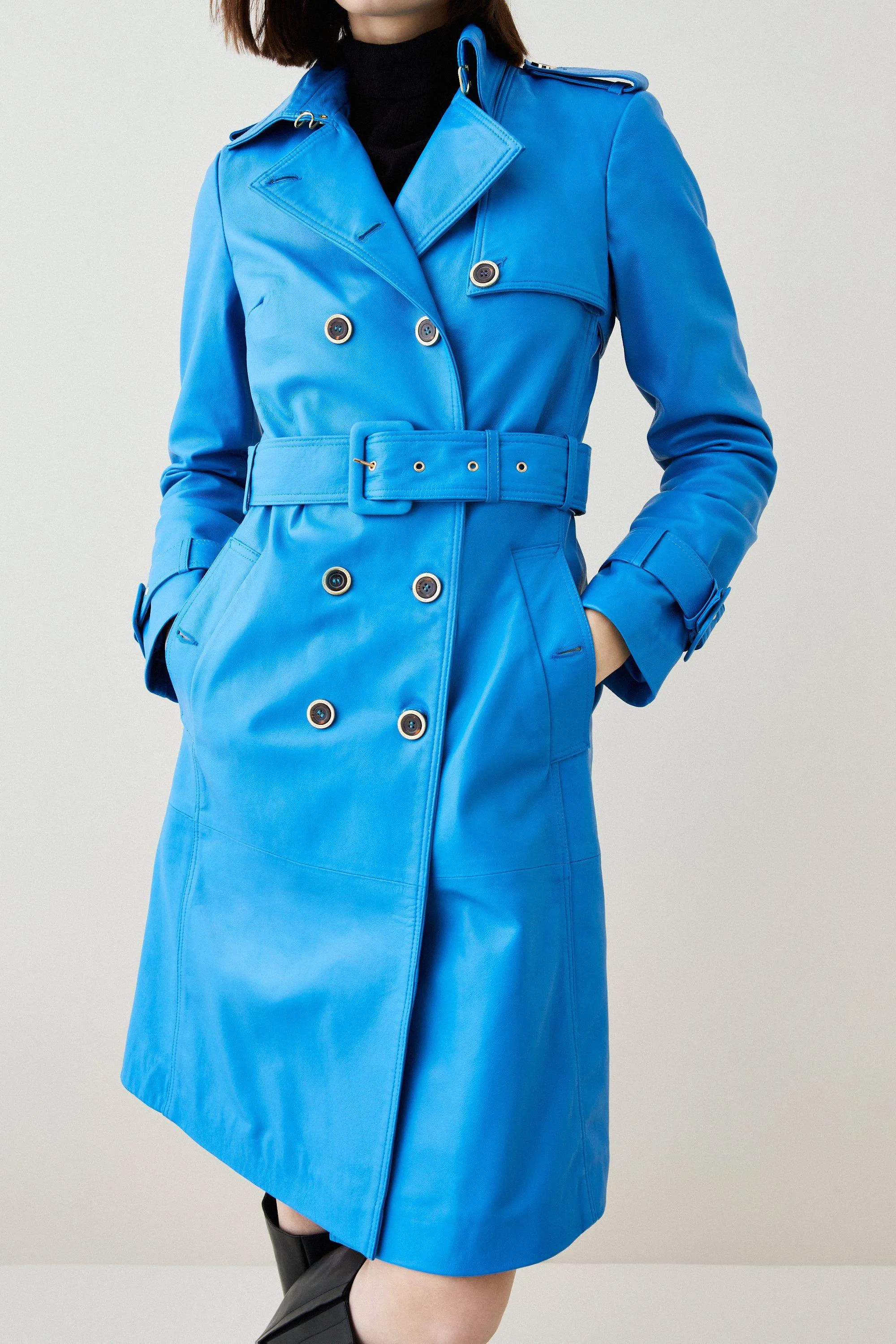 18.01 Leather Trench Coat | Karen Millen