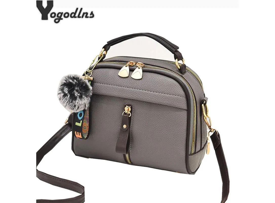 2020 Women Shoulder Bags Crossbody Bag For Women Handbag PU Leather Full Moon Candy Color Cute With Fur Ball shell shape bag|Sho