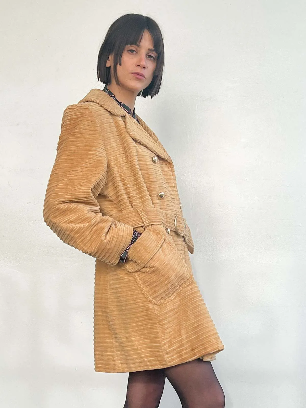 70s Wide Wale Corduroy Coat - Camel