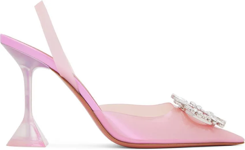 Amina Muaddi Pink Begum Glass Sling Heels