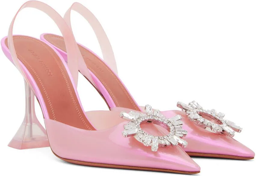 Amina Muaddi Pink Begum Glass Sling Heels