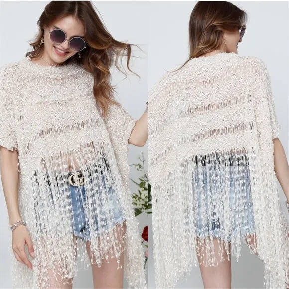 Angela Fringe Top Beige