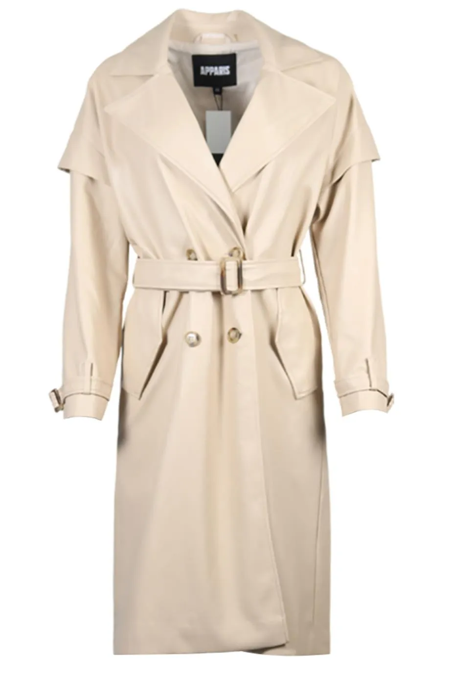 APPARIS BELTED DOUBLE BREASTED FAUX LEATHER TRENCH COAT XSMALL