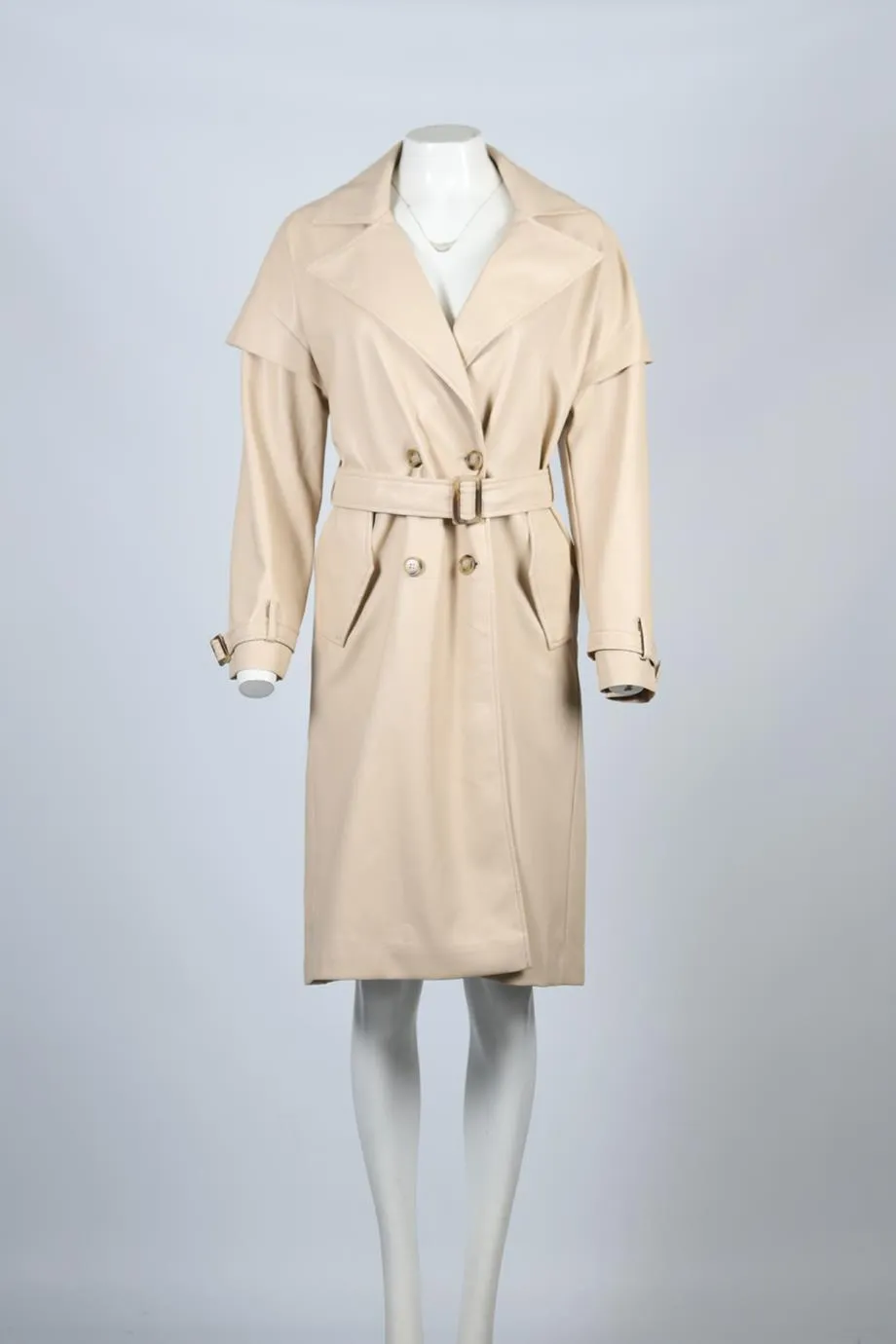 APPARIS BELTED DOUBLE BREASTED FAUX LEATHER TRENCH COAT XSMALL