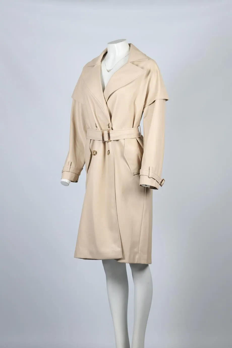 APPARIS BELTED DOUBLE BREASTED FAUX LEATHER TRENCH COAT XSMALL