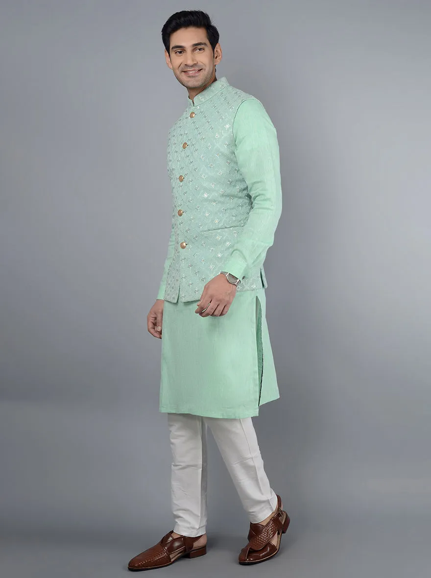 Aqua Green Bandhgala Jacket | TULA