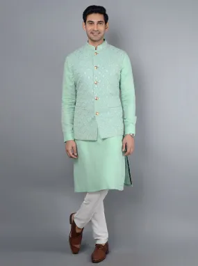 Aqua Green Bandhgala Jacket | TULA