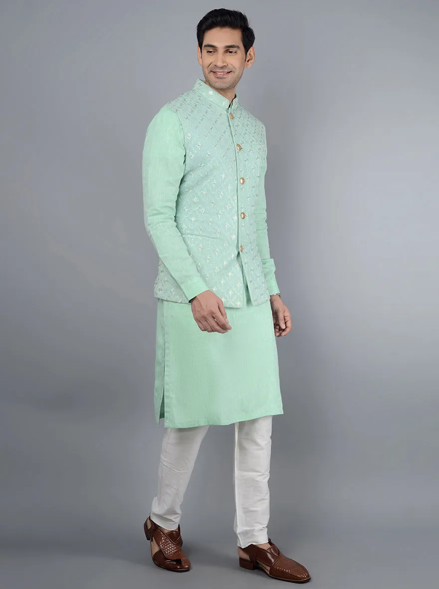 Aqua Green Bandhgala Jacket | TULA