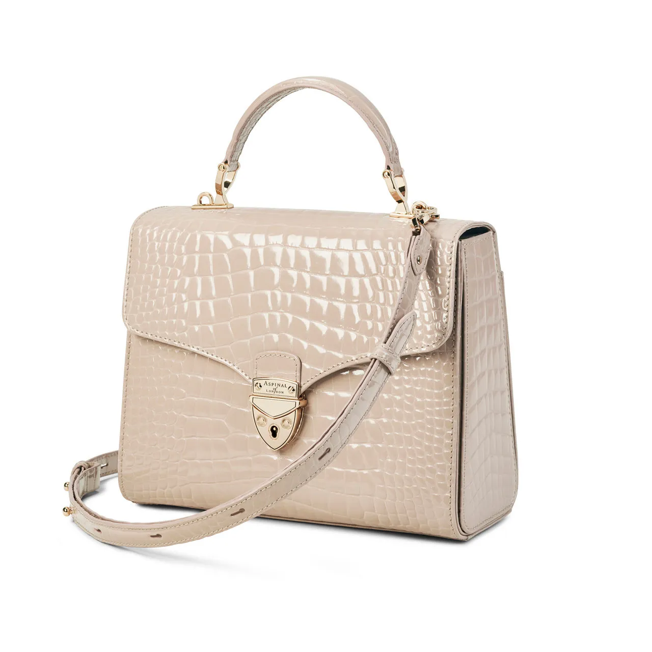 ASPINAL OF LONDON ONLINE EXCLUSIVE Mayfair® Patent-Croc Crossbody Bag - Taupe