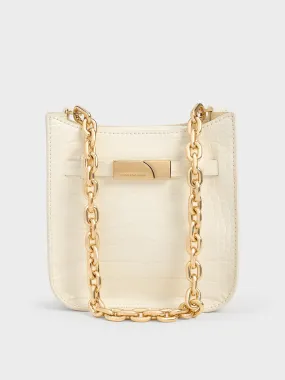 Aurelia Croc-Effect Metallic-Accent Crossbody Bag - Cream