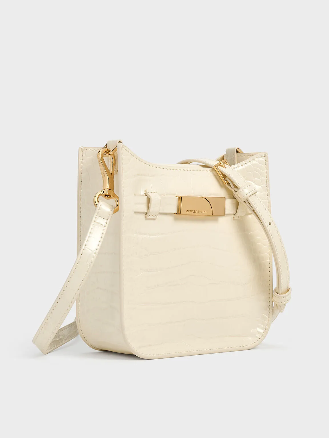 Aurelia Croc-Effect Metallic-Accent Crossbody Bag - Cream