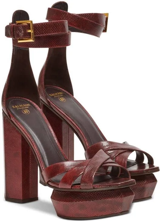 Balmain Ava 140mm leather platform sandals Red