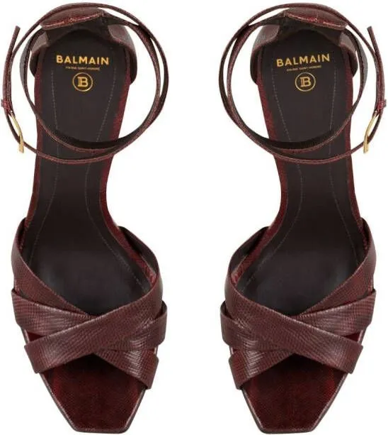 Balmain Ava 140mm leather platform sandals Red