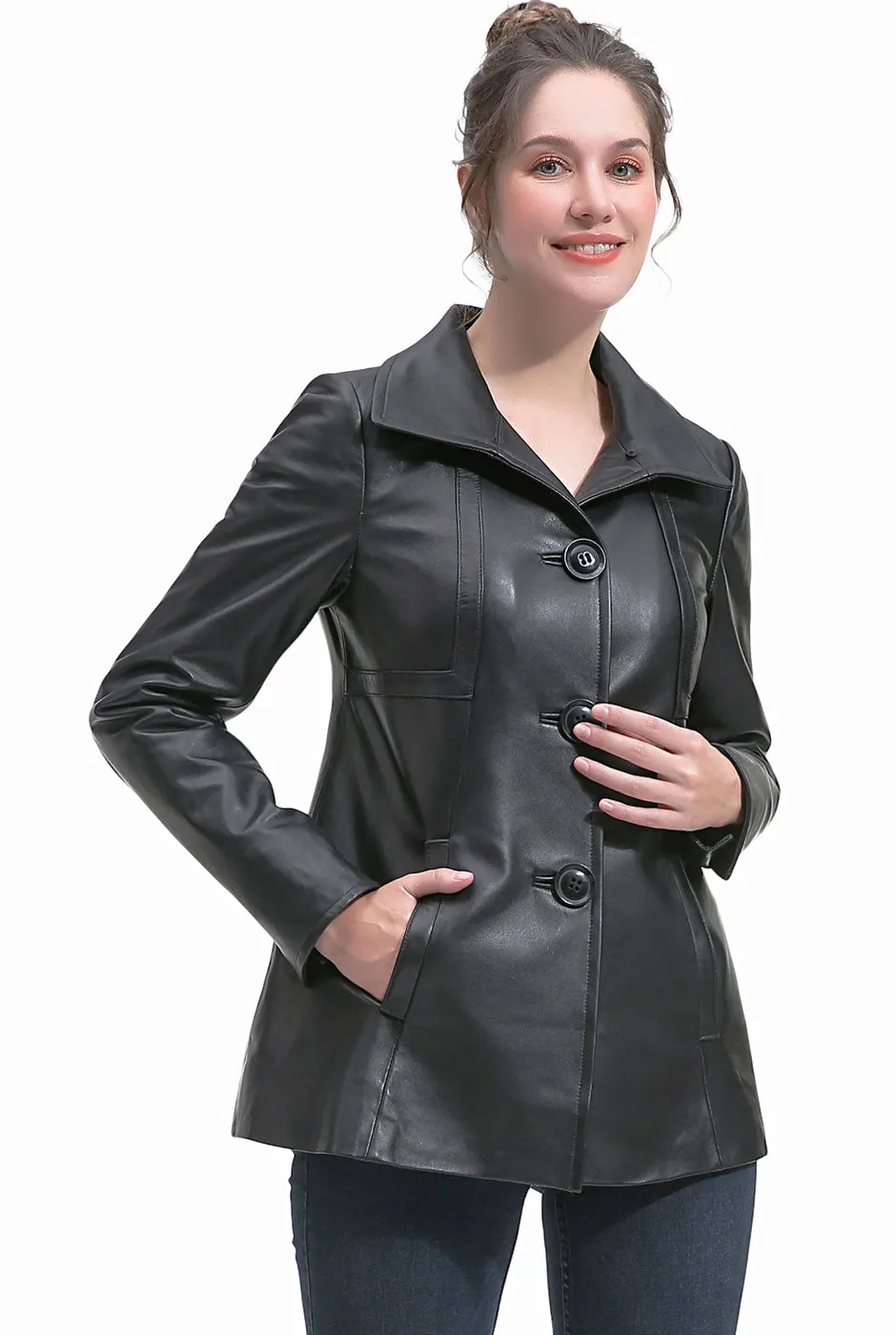 BGSD Women Pearl Lambskin Leather Jacket