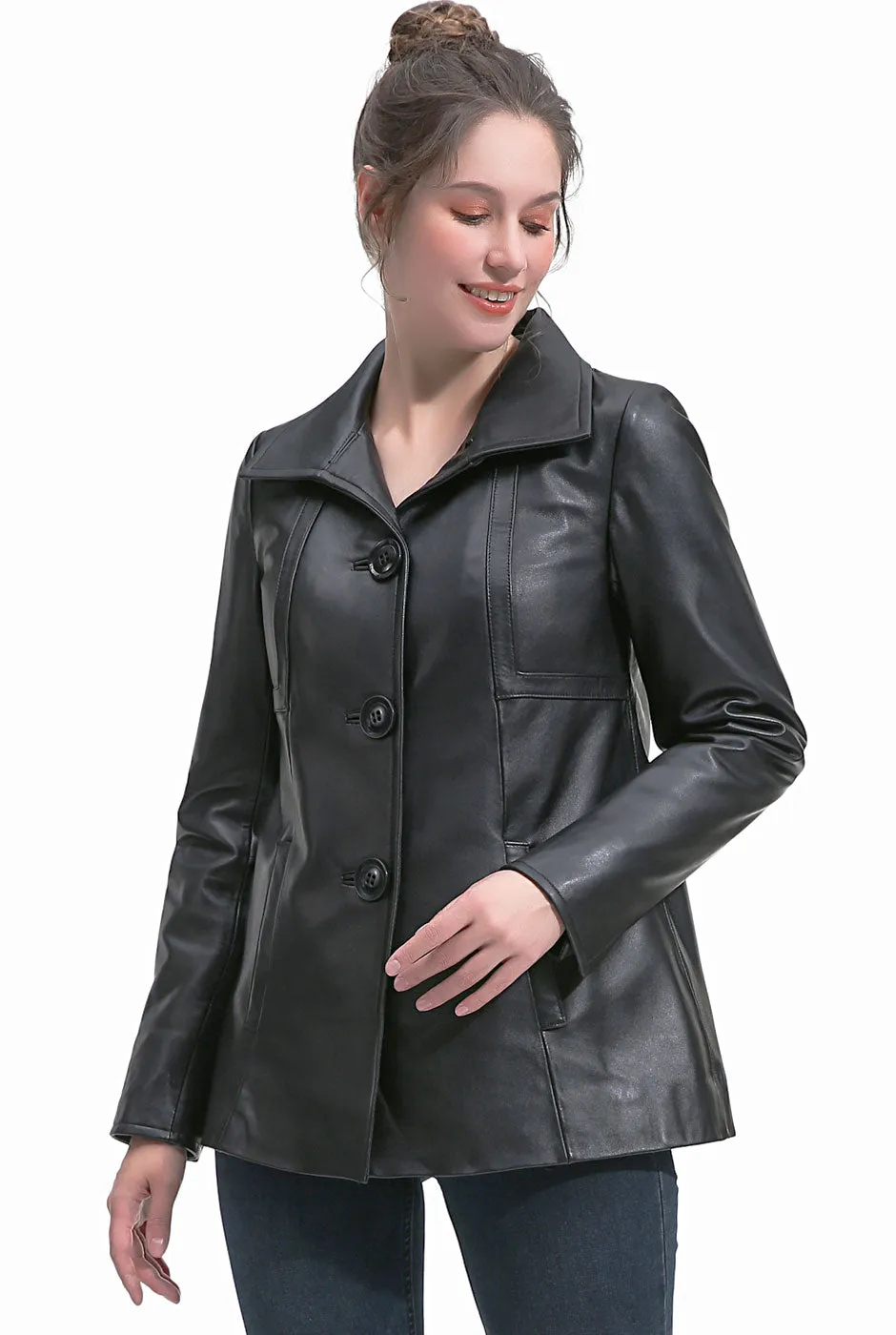 BGSD Women Pearl Lambskin Leather Jacket