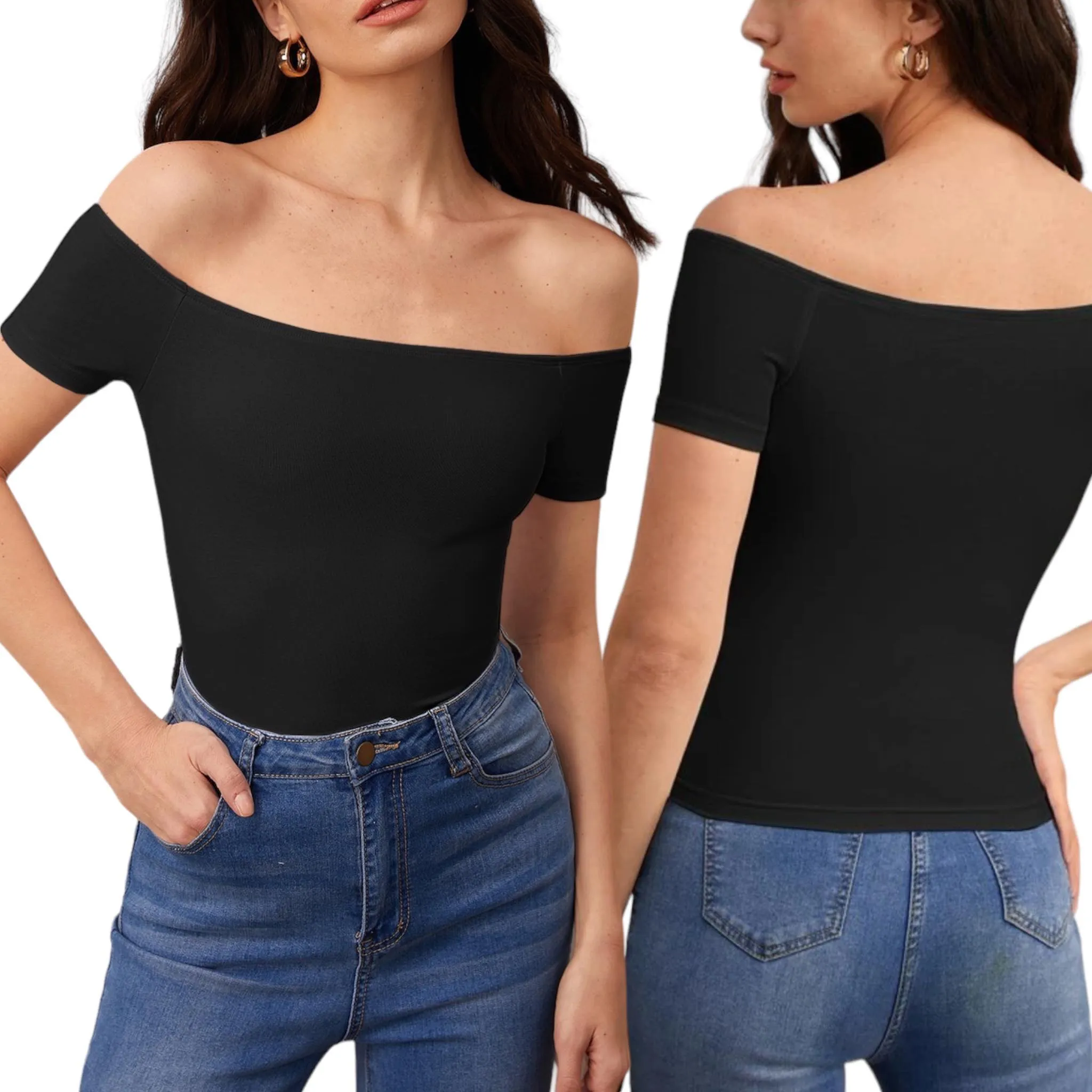 BLK Cotton Stretch Off Shoulder Top