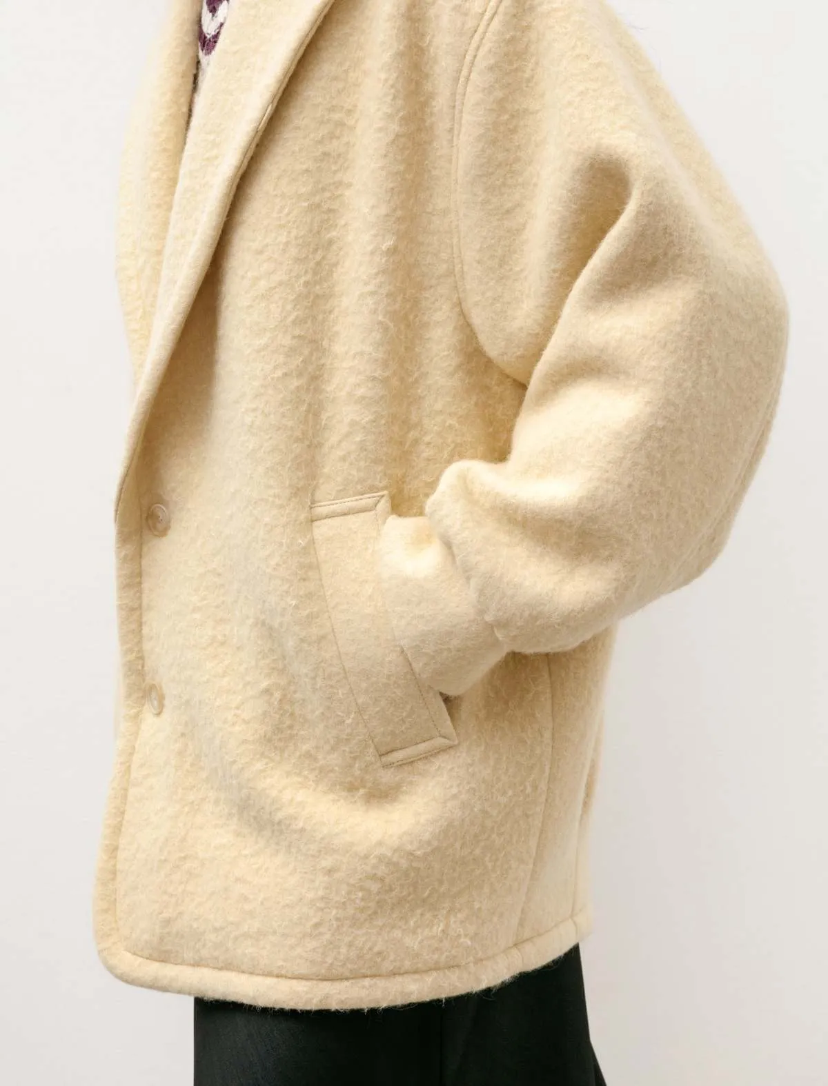 Brushed Alpaca Wool Melton Half Coat - Beige