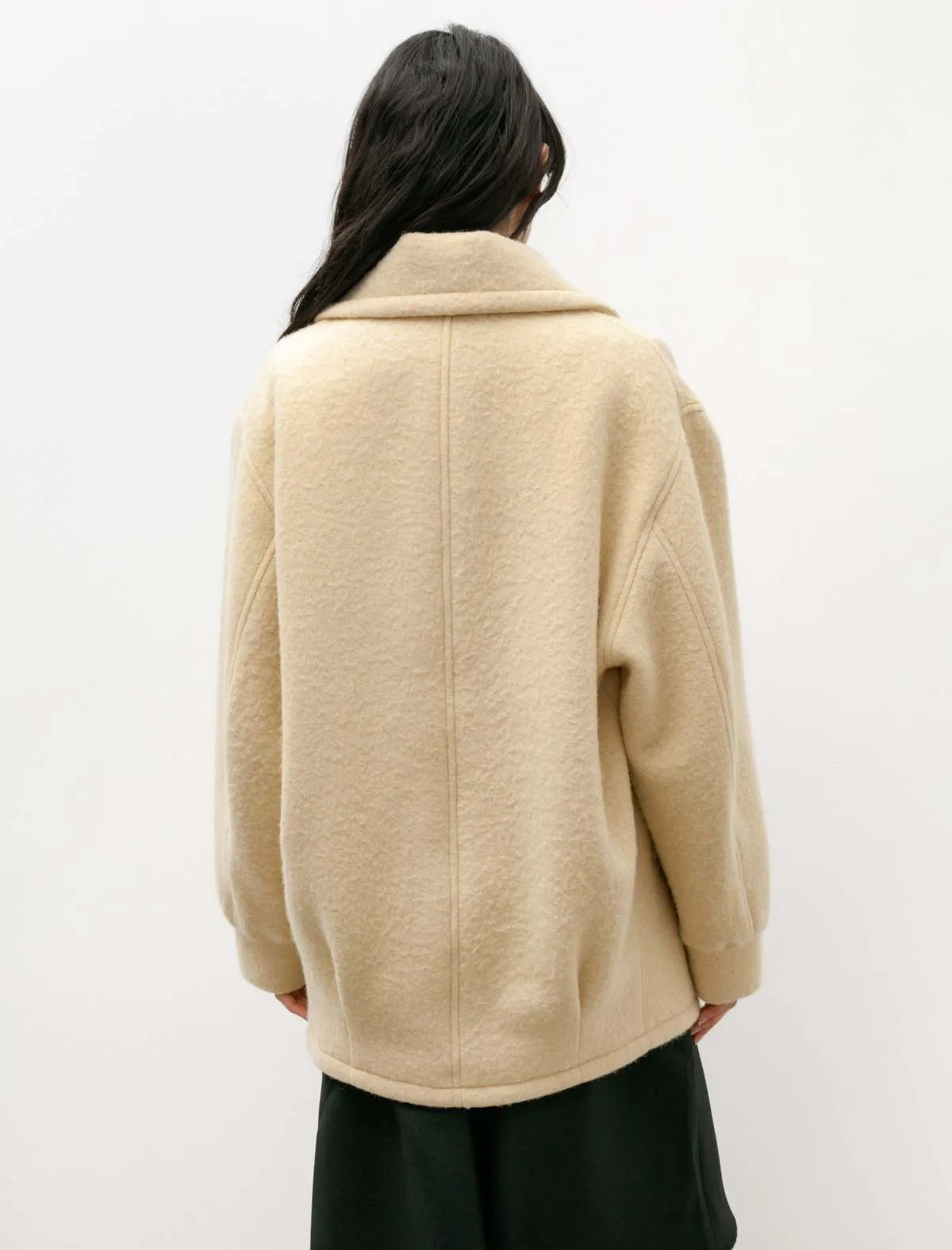 Brushed Alpaca Wool Melton Half Coat - Beige