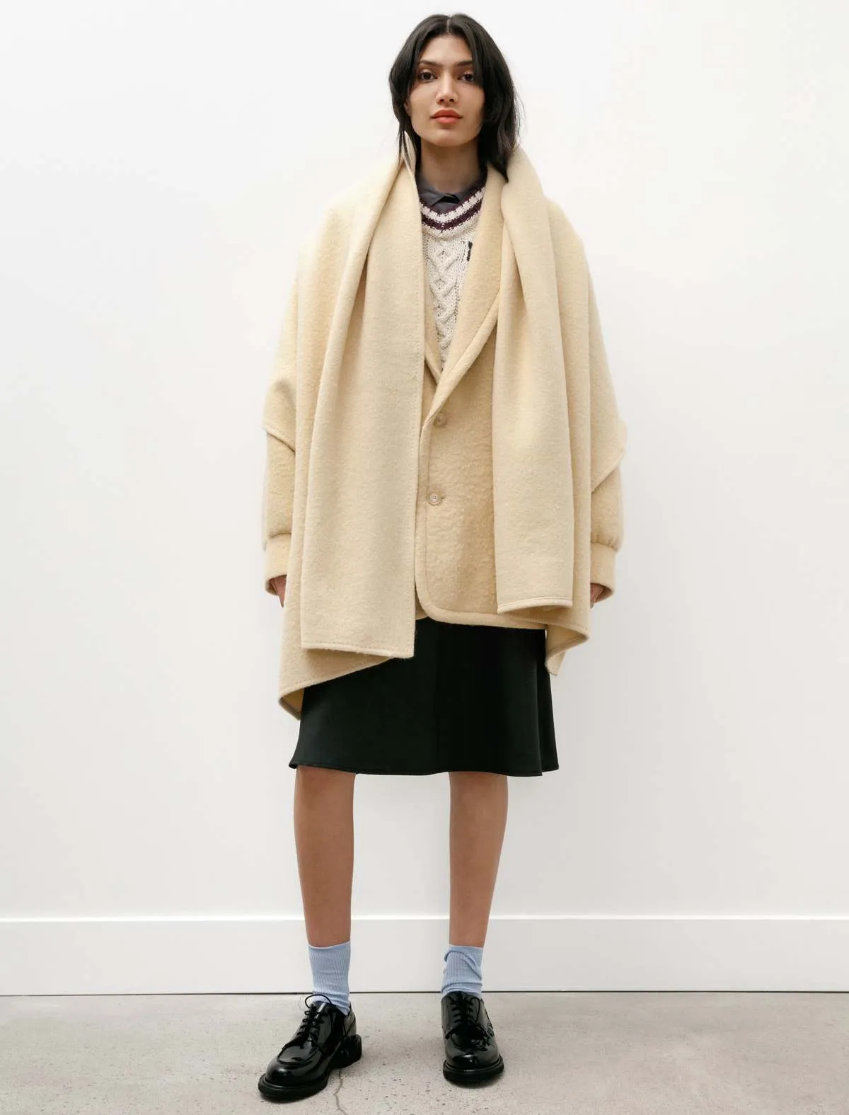 Brushed Alpaca Wool Melton Half Coat - Beige