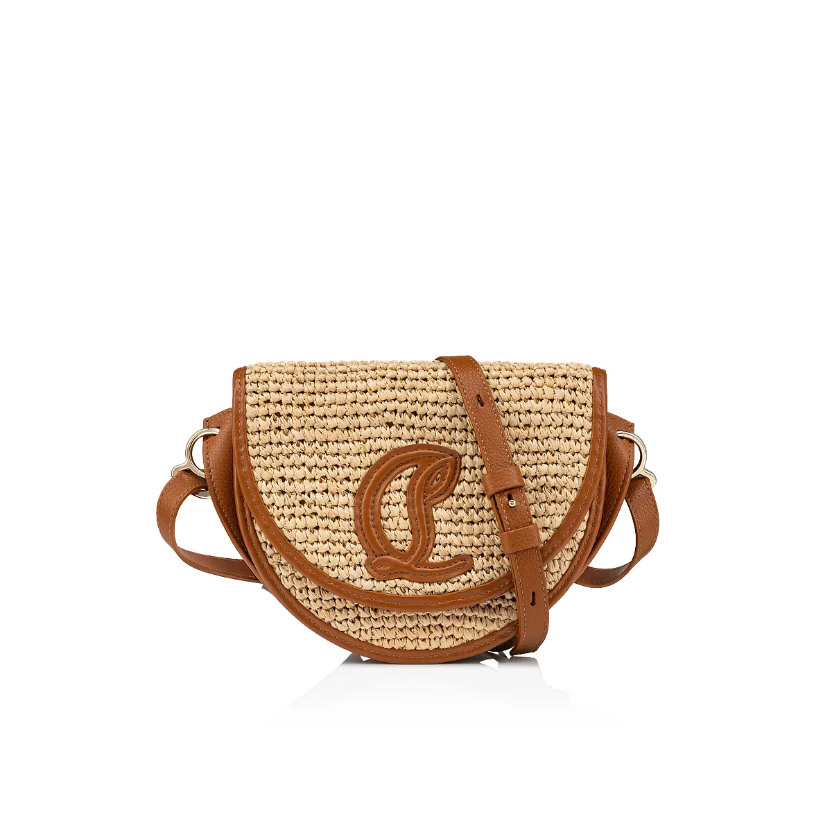 By My Side Crossbody bag - Raffia and grained calf leather - Natural