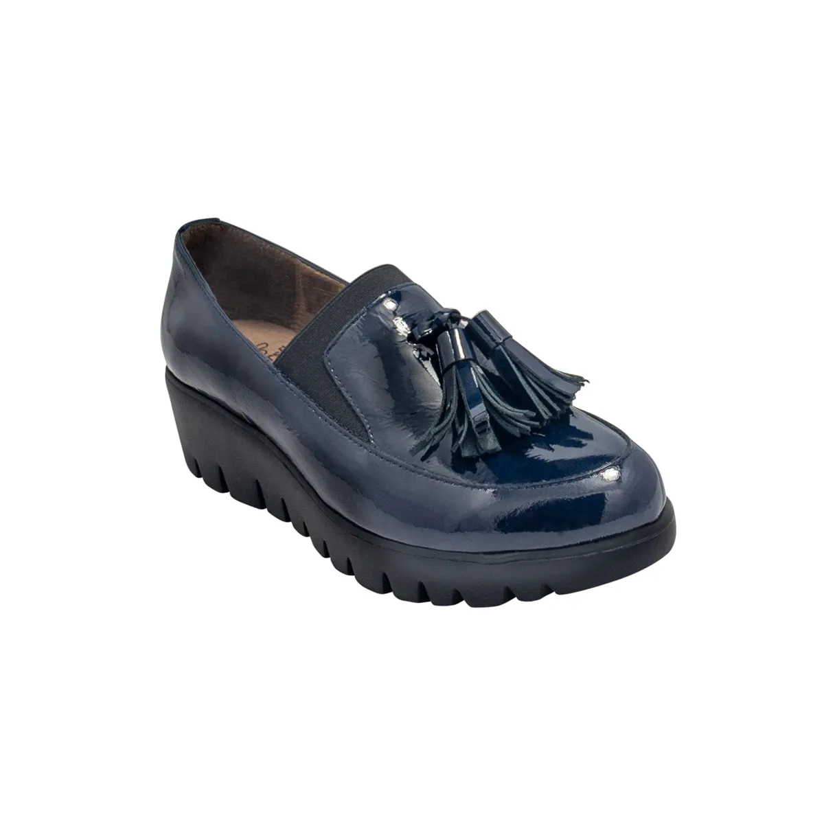 C3342 Navy Patent Loafer Wedge