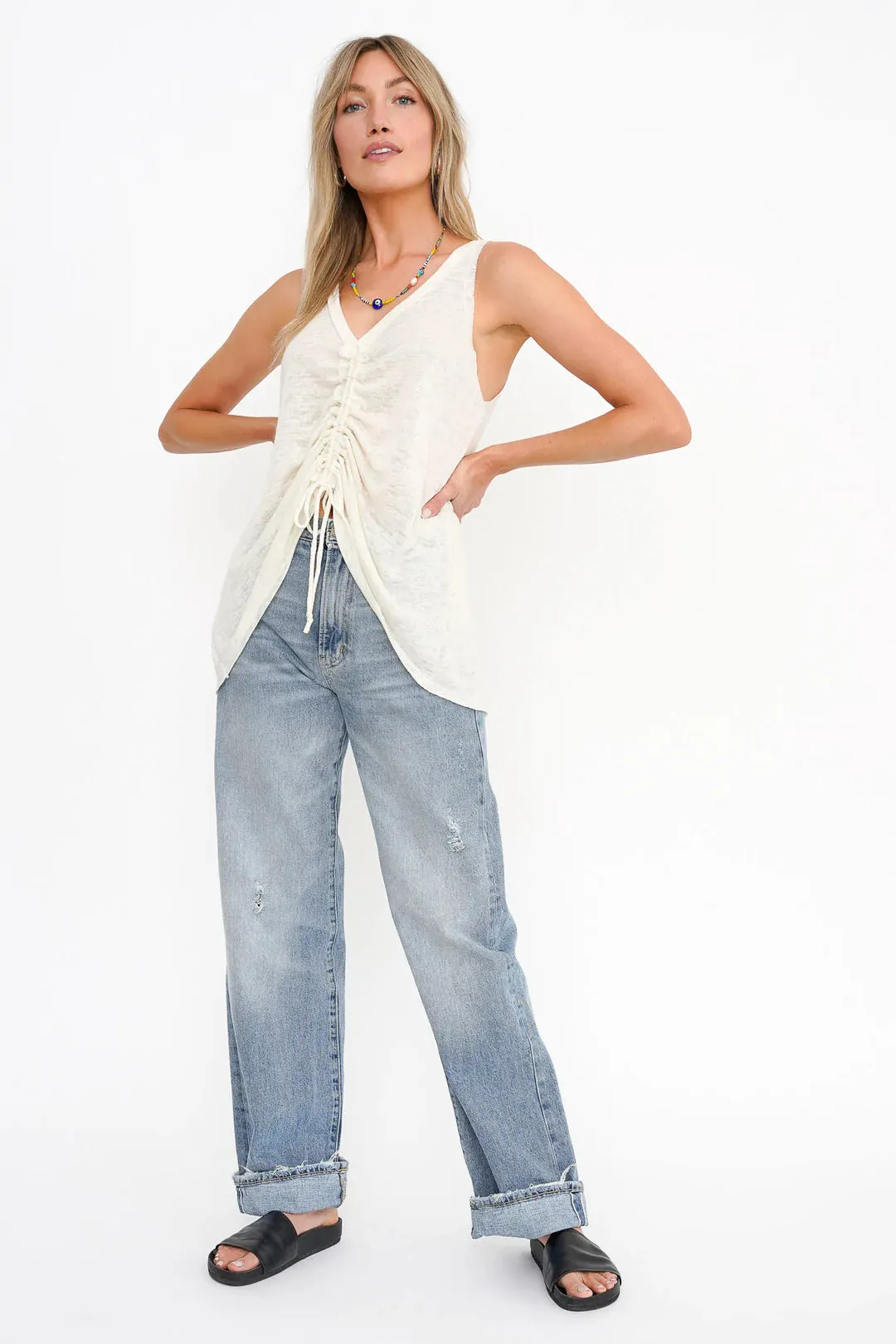 Cassie Ruched Tank - Egret