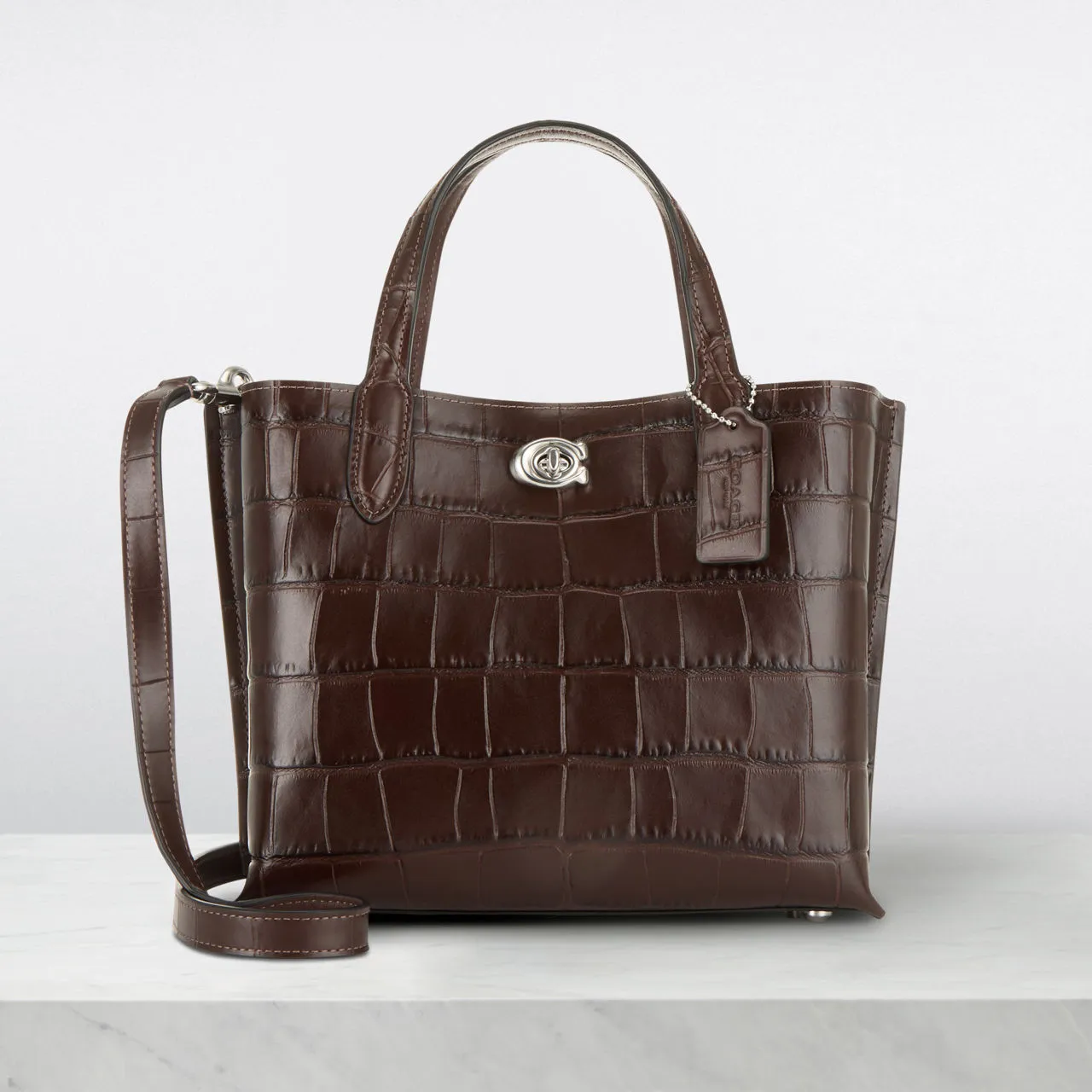 COACH Willow Leather Croc Tote Bag - Maple