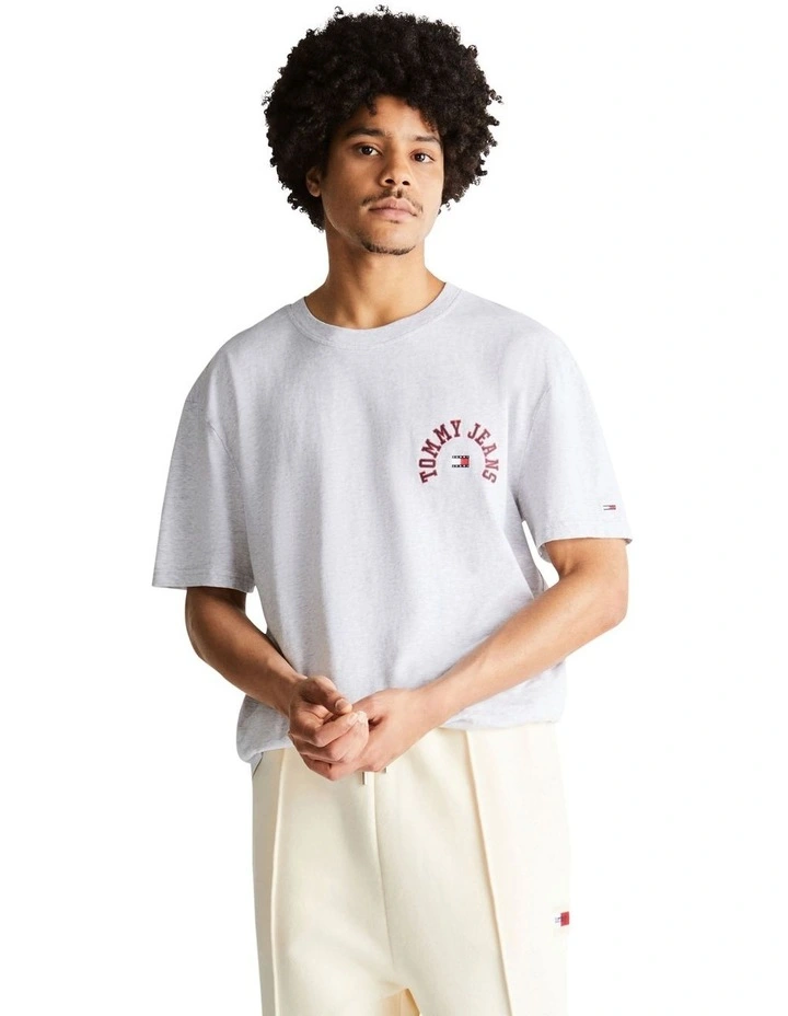 College Curved Logo Classic Fit T-Shirt in Grey