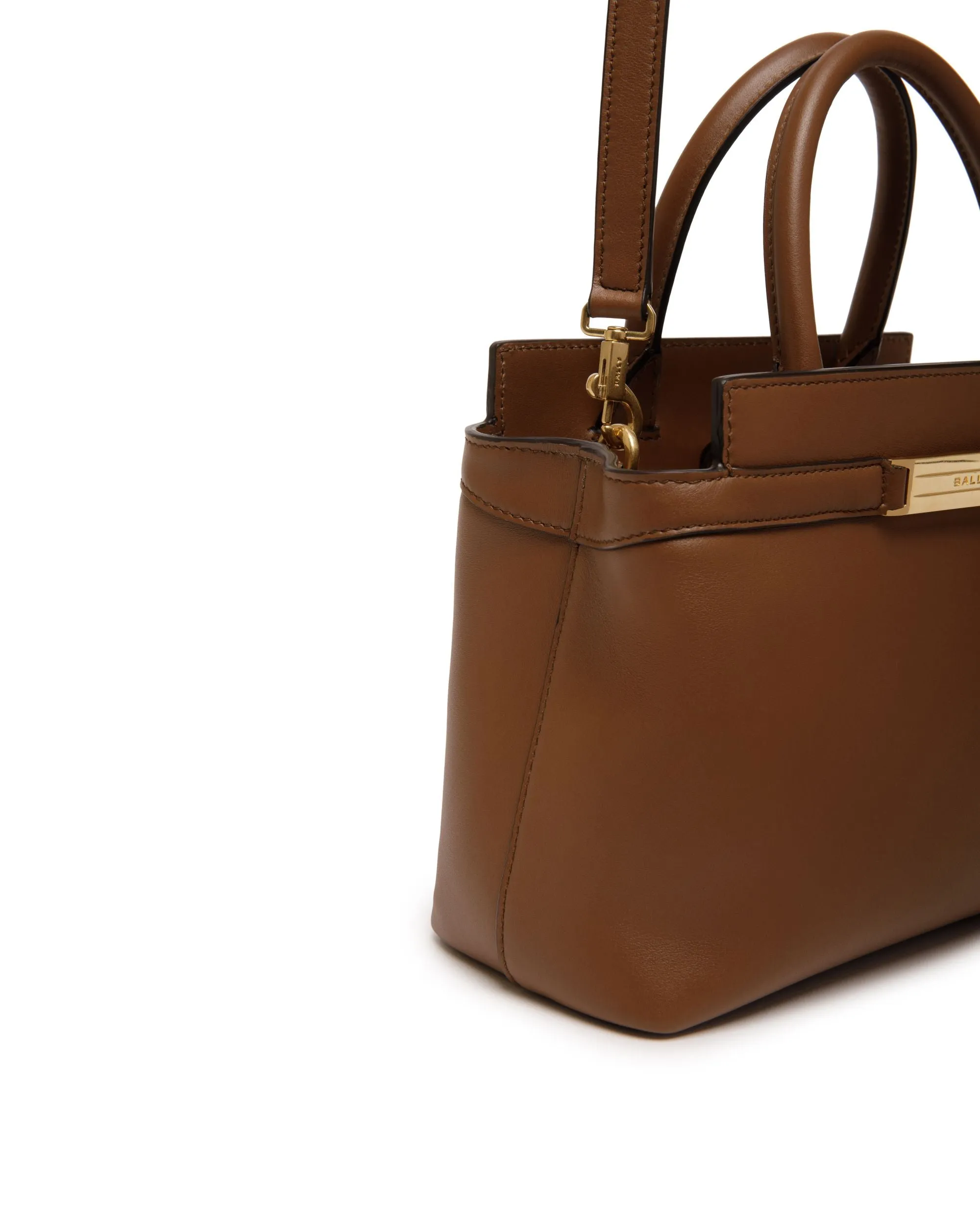 Deco Small Tote Bag in Brown Leather 