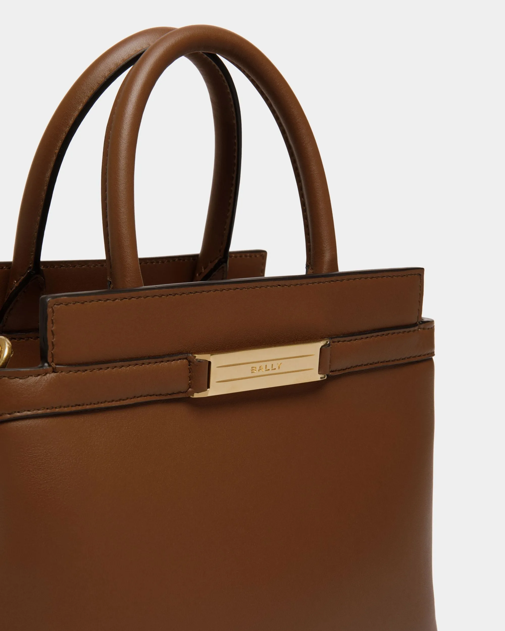 Deco Small Tote Bag in Brown Leather 