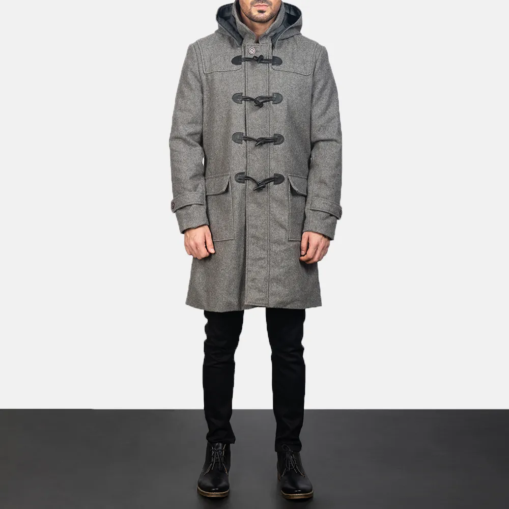 Drake Grey Wool Hooded Duffle Coat