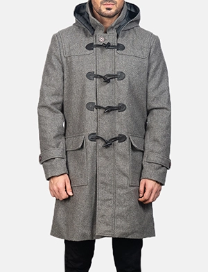 Drake Grey Wool Hooded Duffle Coat