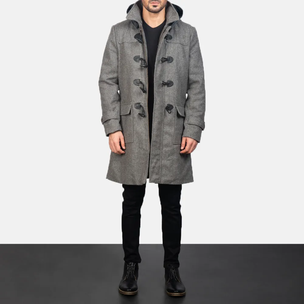 Drake Grey Wool Hooded Duffle Coat