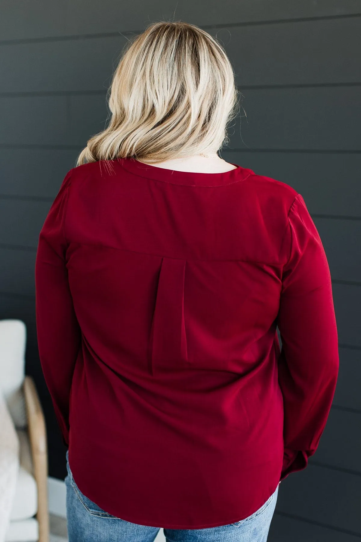 Easily Enchanted V-Neck Blouse- Wine