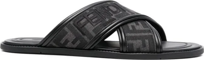 FENDI FF-logo print sandals Black