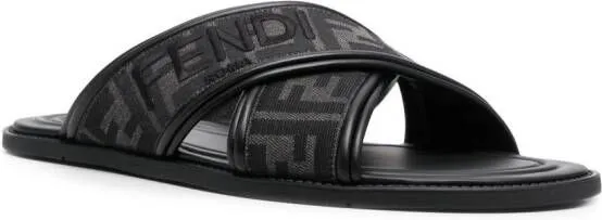 FENDI FF-logo print sandals Black