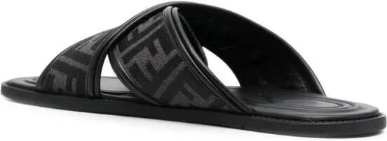 FENDI FF-logo print sandals Black