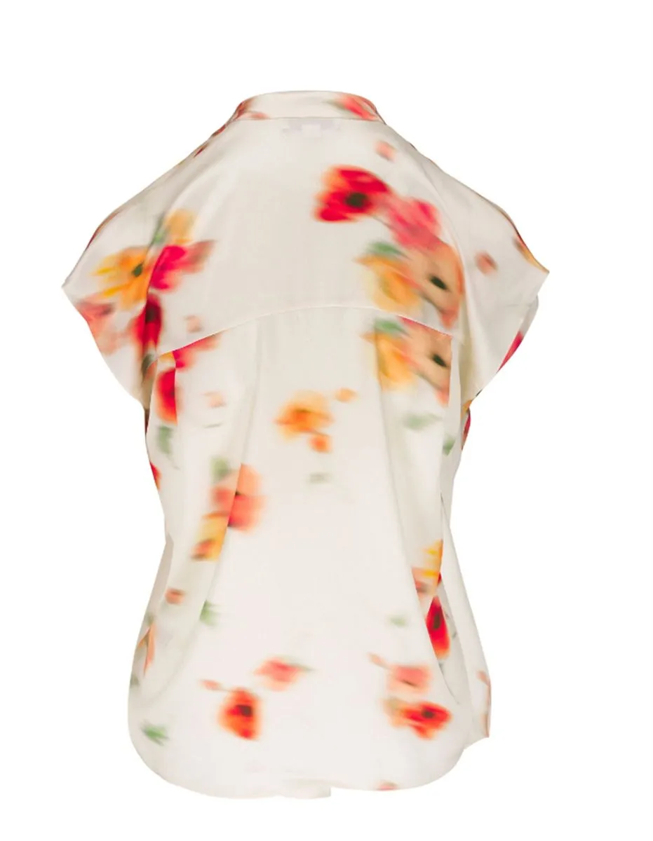 FLORAL-PRINT V-NECK SILK BLOUSE