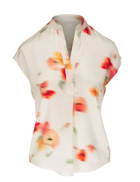 FLORAL-PRINT V-NECK SILK BLOUSE