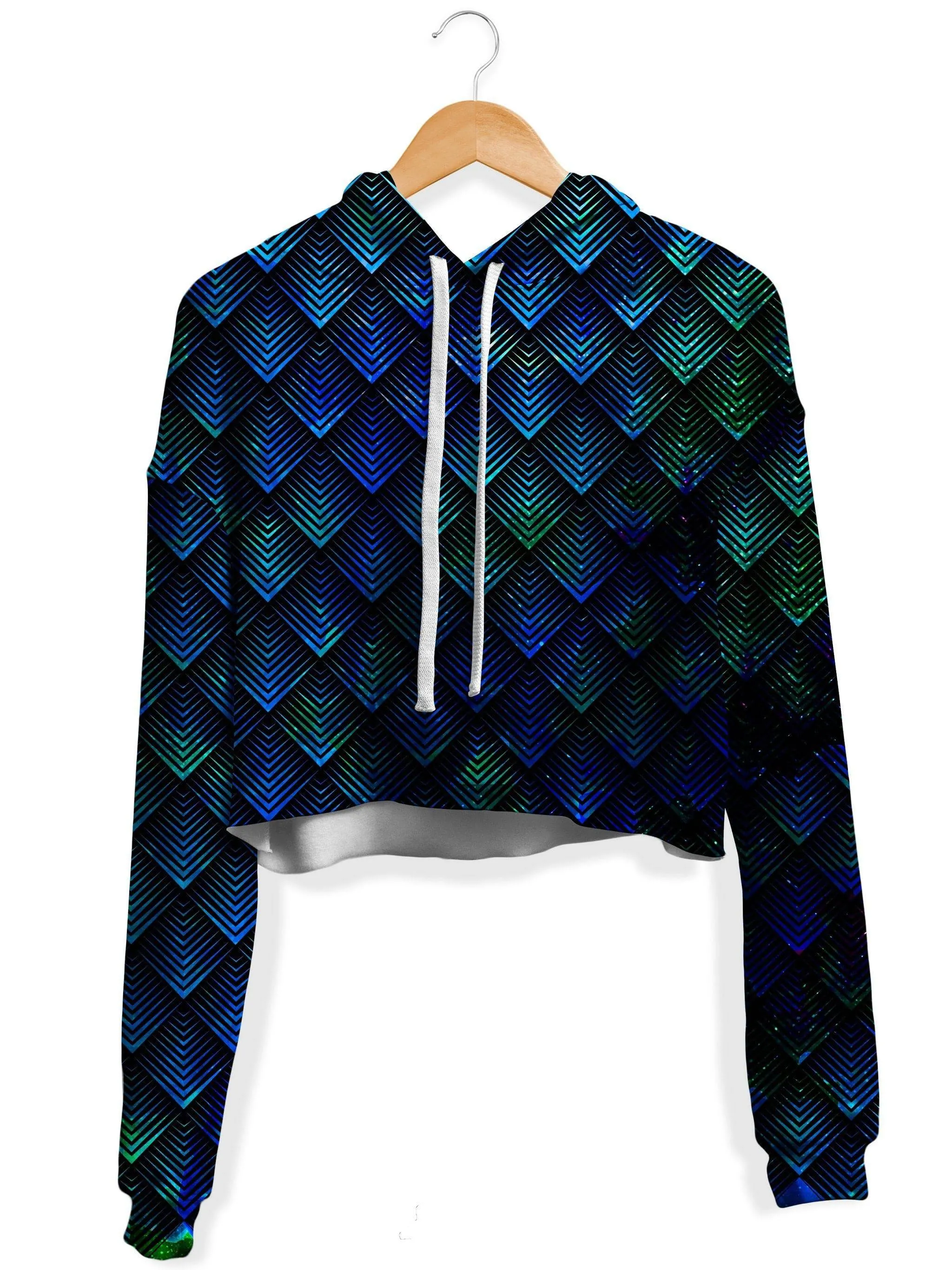 Galactic Dragon Scale Teal Fleece Crop Hoodie