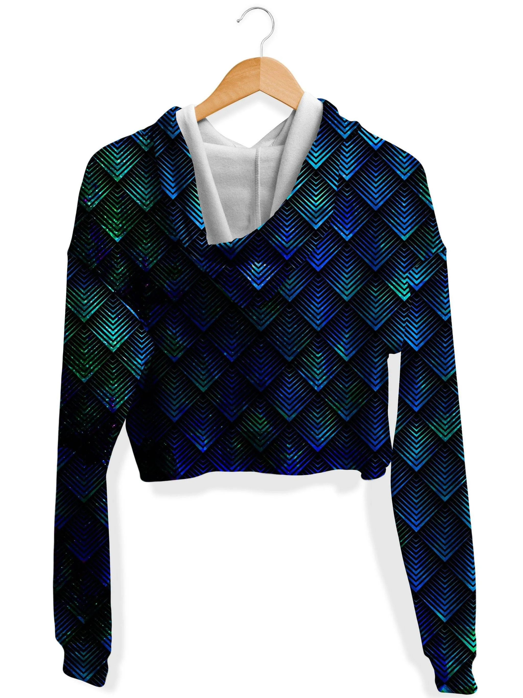 Galactic Dragon Scale Teal Fleece Crop Hoodie