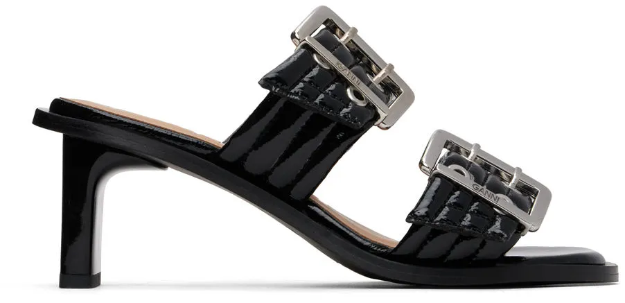 GANNI Black Feminine Buckled Heeled Sandals