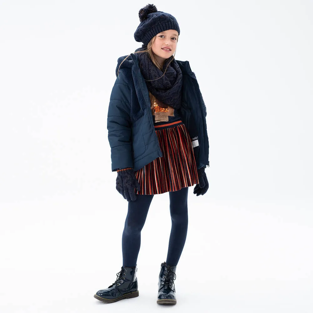 Girls Blue Faux Fur Puffer Coat