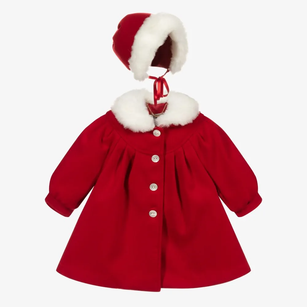 Girls Red Coat & Bonnet Set