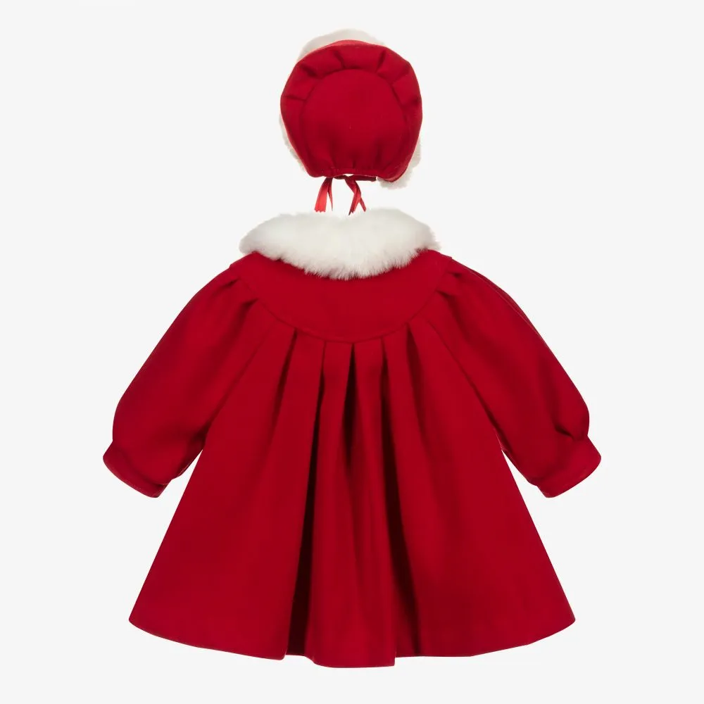 Girls Red Coat & Bonnet Set