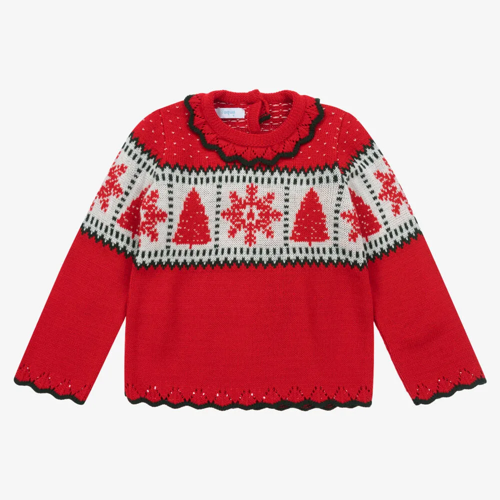 Girls Red Knitted Festive Sweater