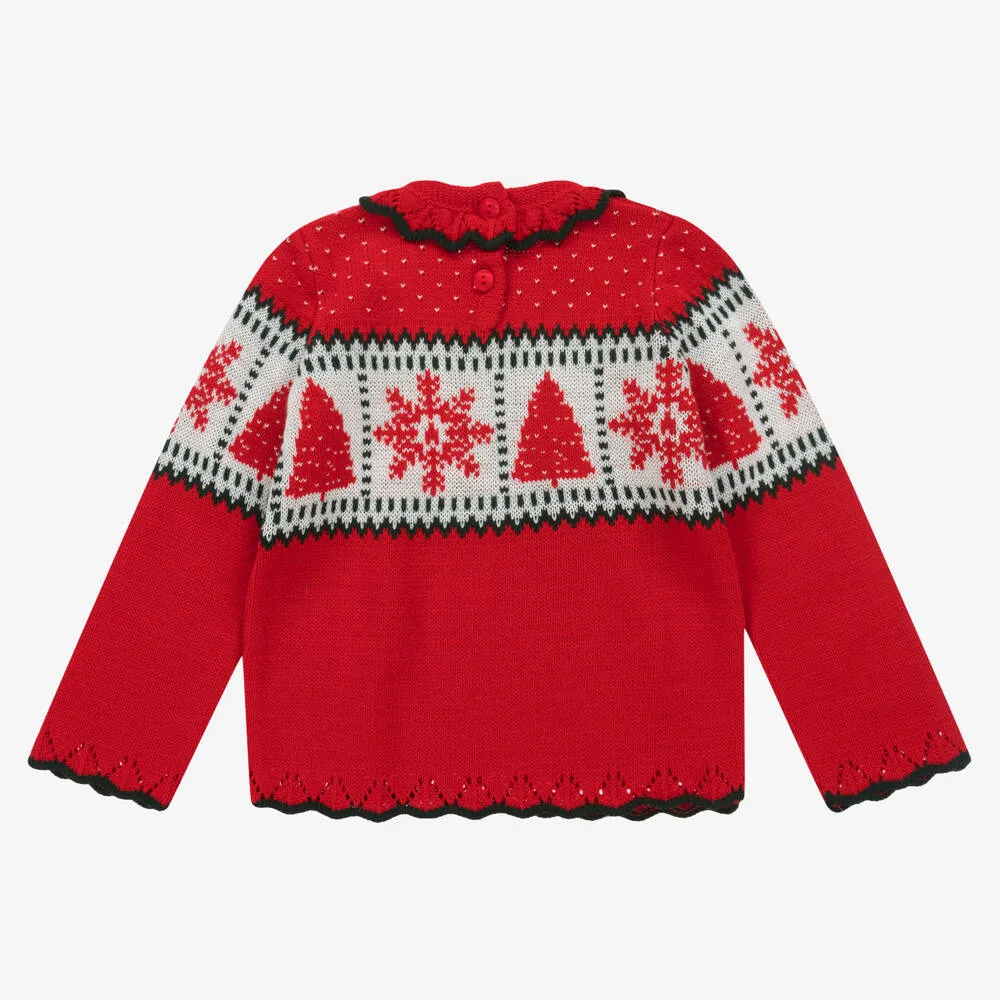 Girls Red Knitted Festive Sweater