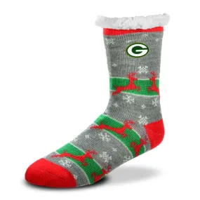 Green Bay Packers Reindeer Run Sherpa Women's Christmas Slipper Socks, OSFM