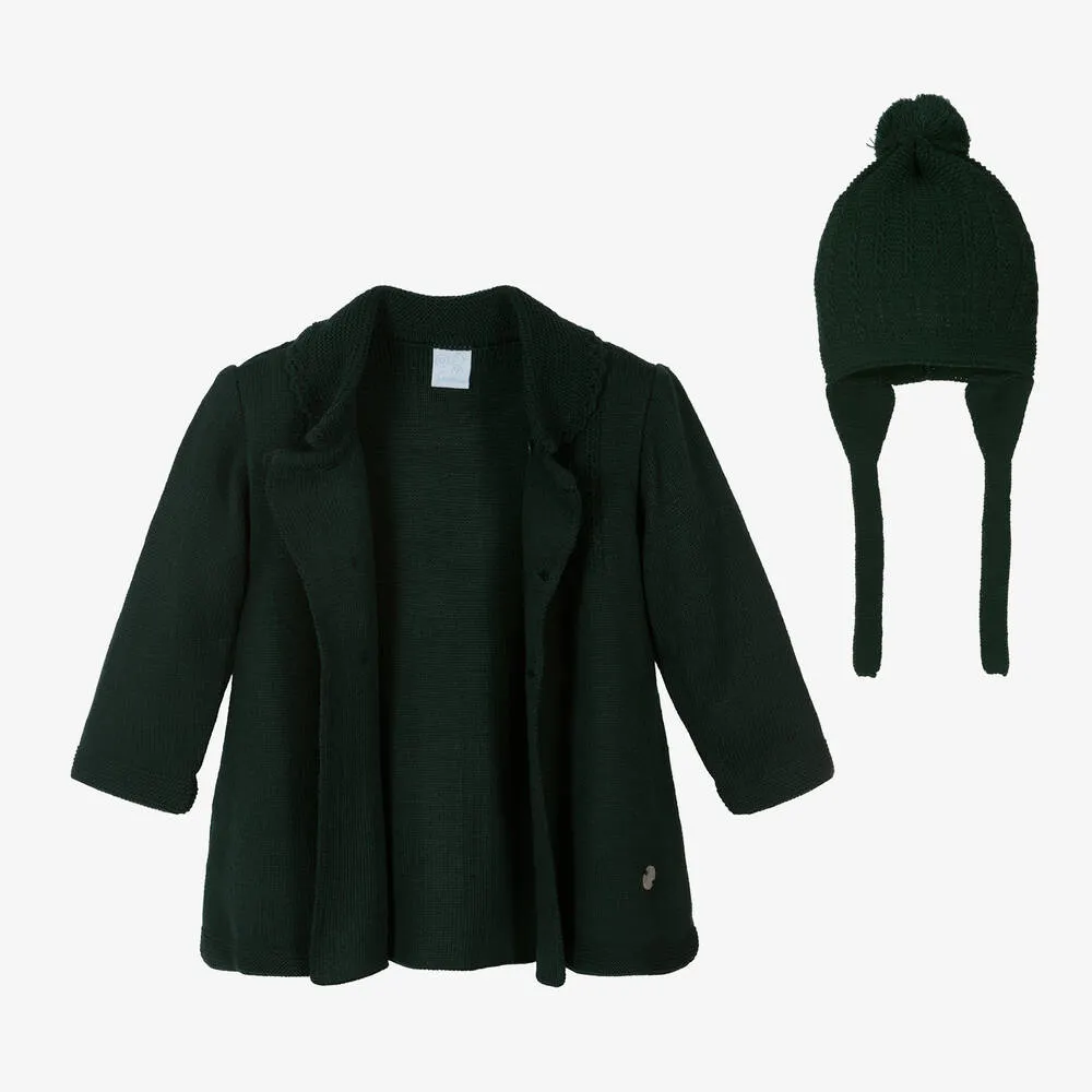 Green Knit Coat & Hat Set