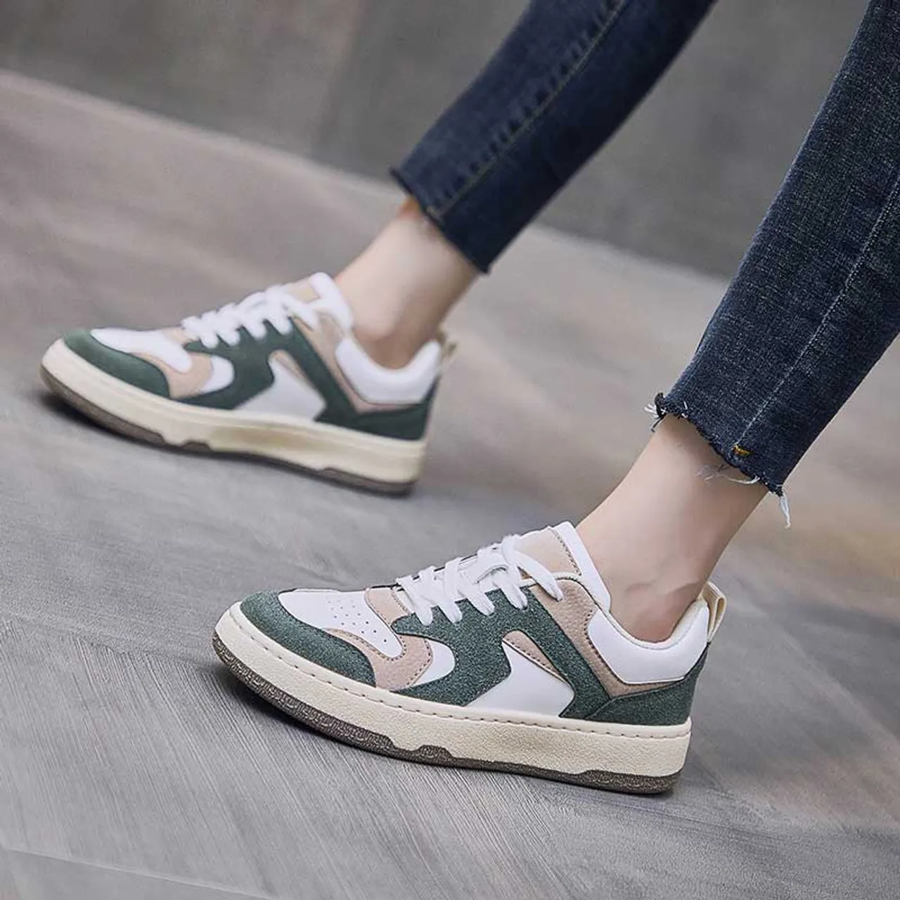 Green suede mix color casual shoe sneaker